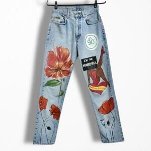 Calvin Klein Custom Hand Painted Artistic Denim Blue Jeans
